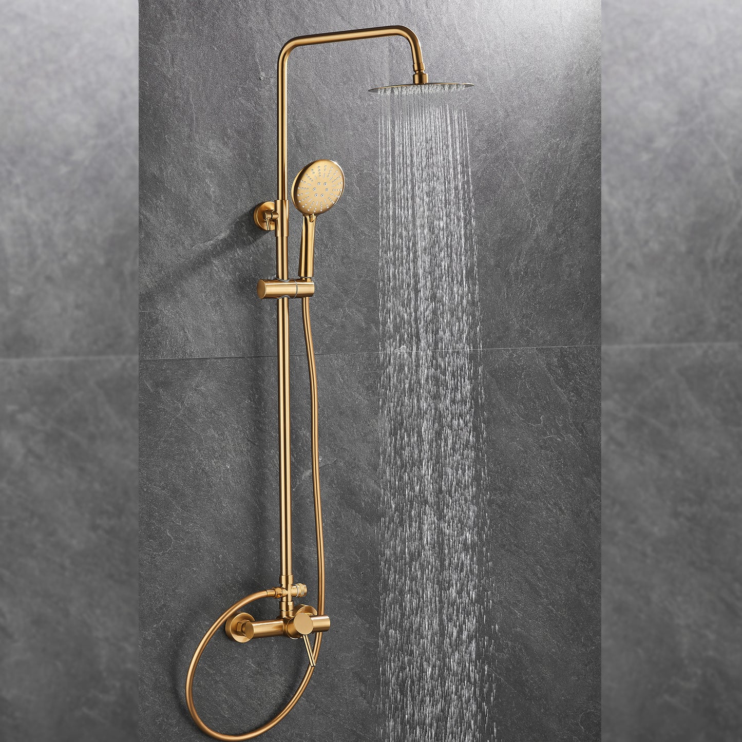 Columna de ducha monomando dorada redonda