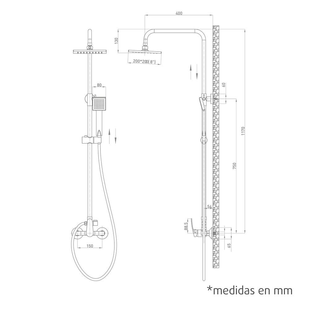Columna de ducha rociador cuadrado acero inxoidable