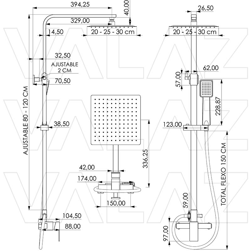 Columna de ducha cuadrada monomando