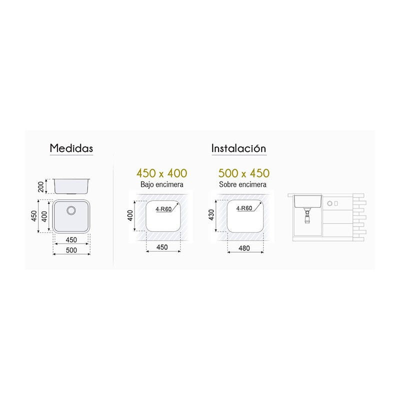 Fregadero bajo encimera 40x40