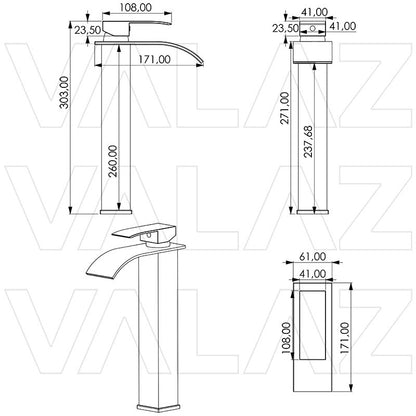 Grifo lavabo alto monomando cascada serie Aljibe