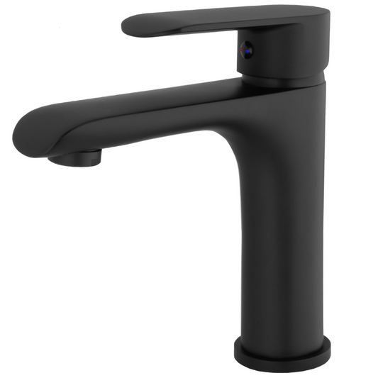 Grifo de lavabo monomando cromo serie Turia negro mate