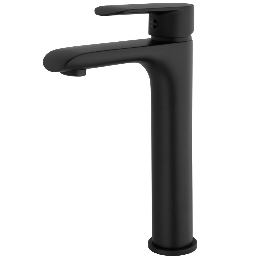 Grifo de lavabo monomando cromo alto serie Turia negro mate