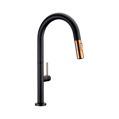 Grifo de cocina alto extraíble negro mate/oro rosa