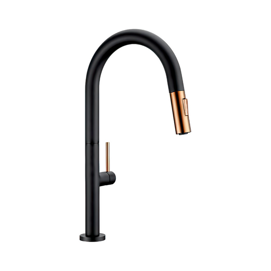 Grifo de cocina alto extraíble negro mate/oro rosa