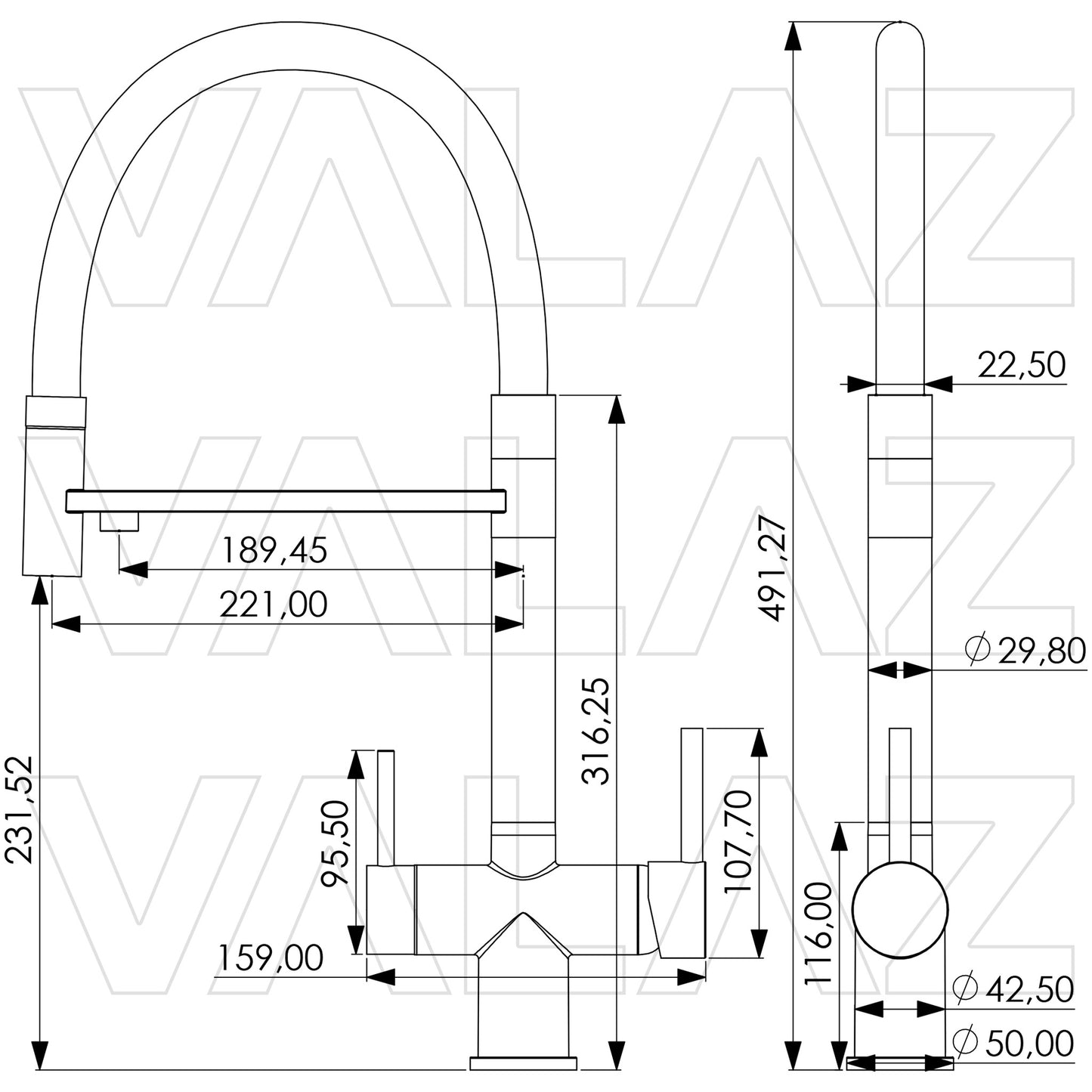 Grifo de cocina 3 vías osmosis oro flexible