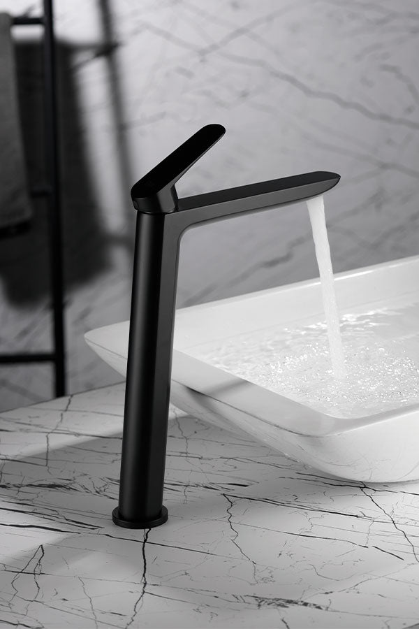 Grifo lavabo monomando caño alto negro mate