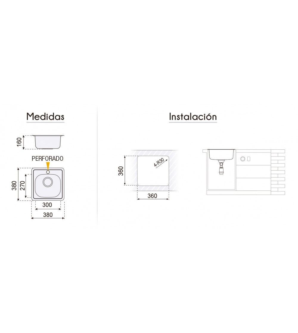 Fregadero encastrar 38x38