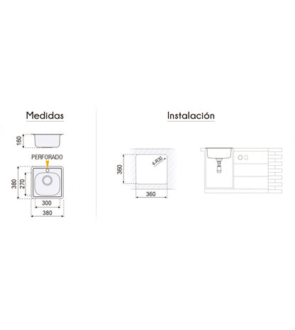 Fregadero encastrar 38x38